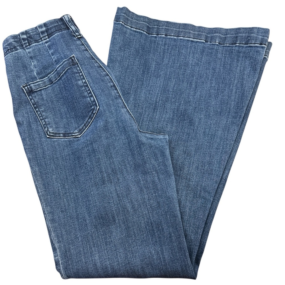 Pilcro Blue Denim Wide Flare Jeans Stretch Pull-on Anthropologie Size 30 - Picture 3 of 9